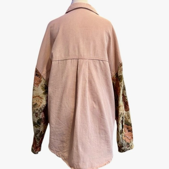 POL Blush Floral Contrast Jacquard Long Sleeve Button Down Shacket Size Small - Picture 7 of 13